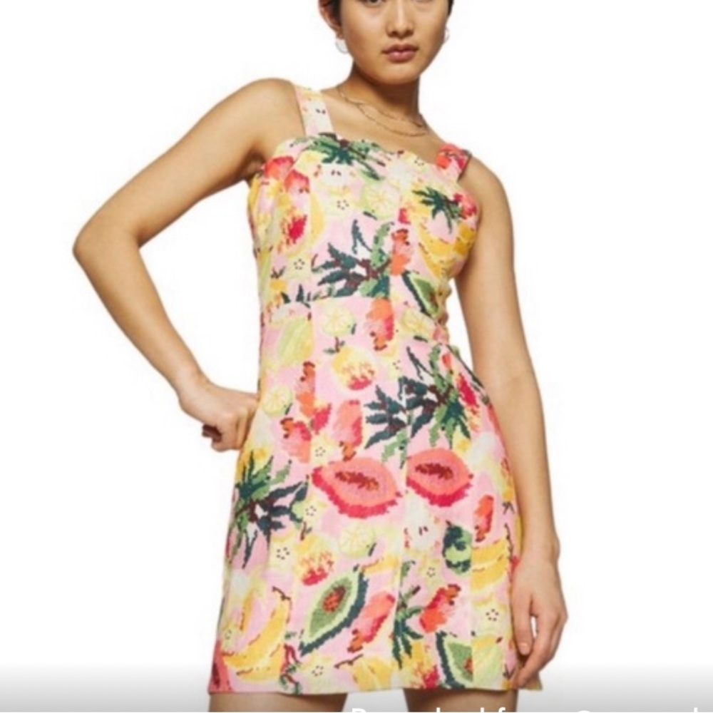 Farm Rio Frutas Linen Dress | Boho Dress | Colorful Dress | Mini Dress | Floral - Picture 3 of 6